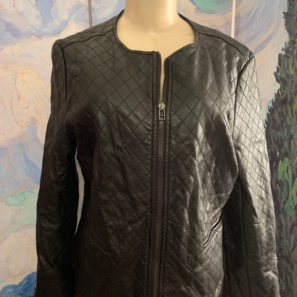 Old Navy Black Quilted Faux Leather Zip Jacket - Picture 1 of 6